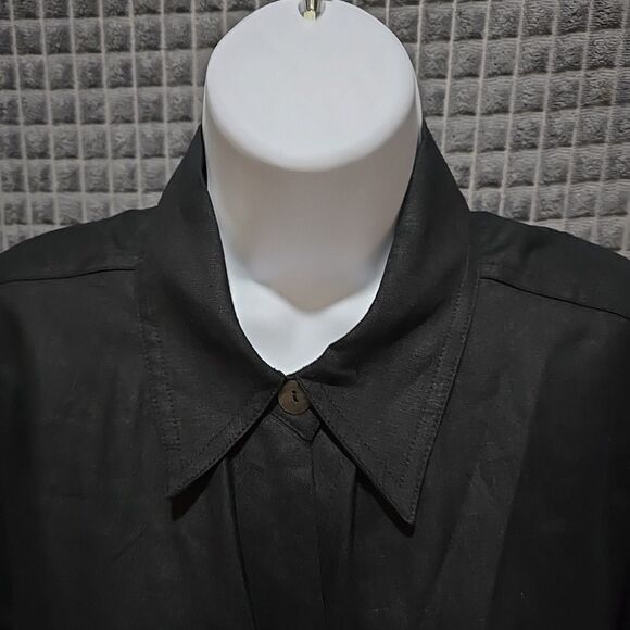 Black Linen Crop Wrap Top Sz6 S/M Y2K 90s Corp Boho Chic Button Grunge Punk Rock - Picture 3 of 13